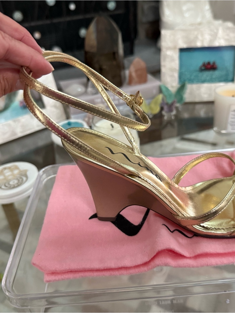 Nina Metallic Gold Strappy Heeled Sandals - Picture 3 of 6